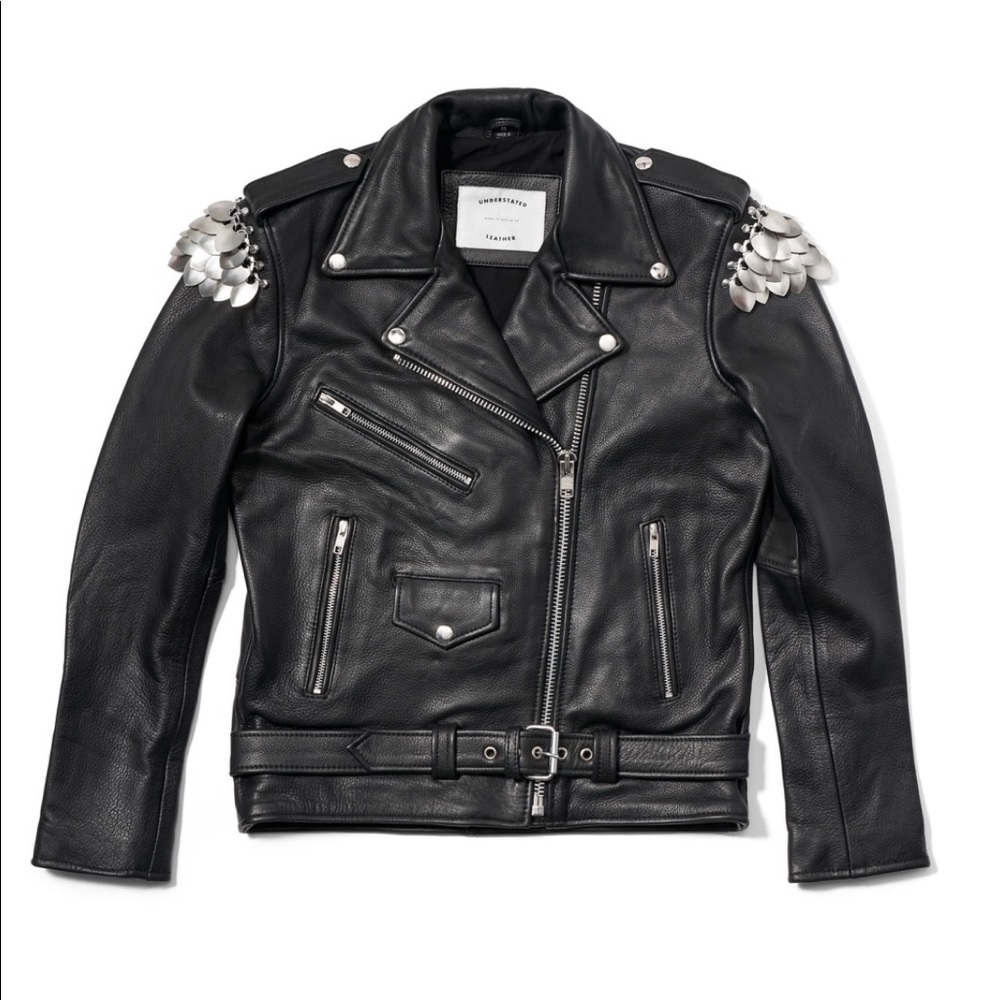 Understated cold shoulder leather jacket size Small